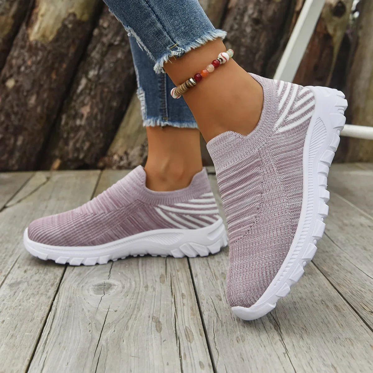 Women's Knit Slip-On Sneakers – Soft Sole Breathable Casual Shoe
