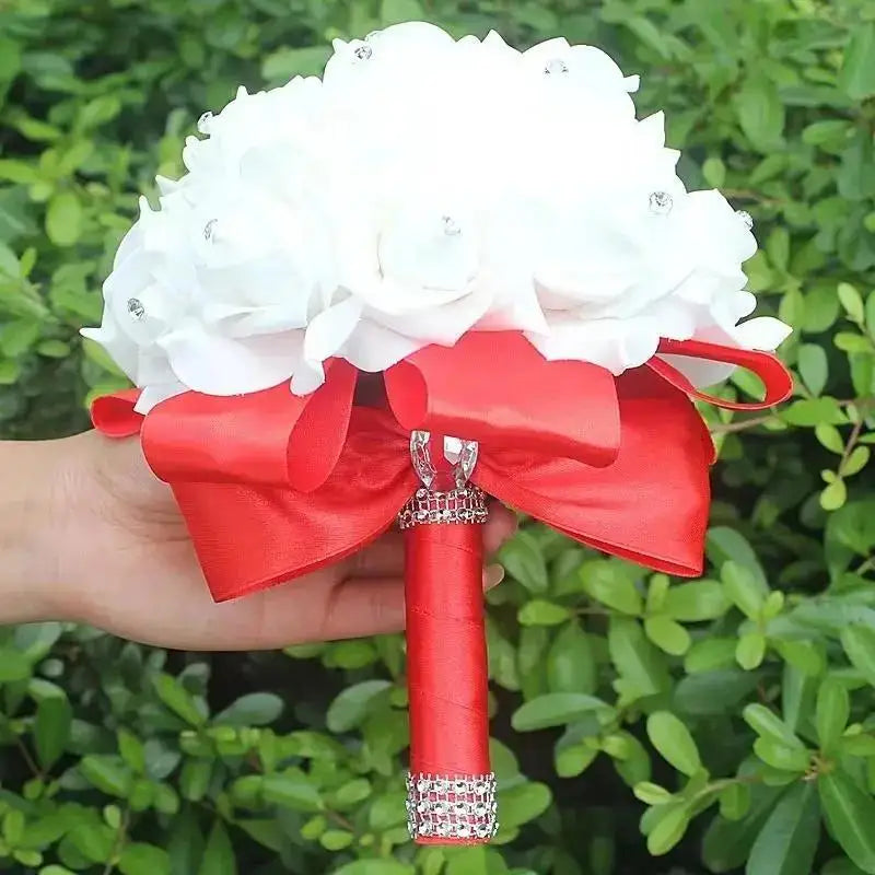 Crystal Rose Pearl Bridal Bouquet – Silk Artificial Wedding Flowers