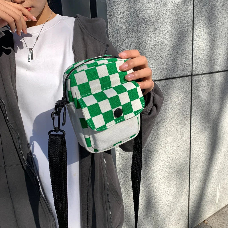 Men's Mini Canvas Crossbody Messenger Bag – Checkered Travel Bag