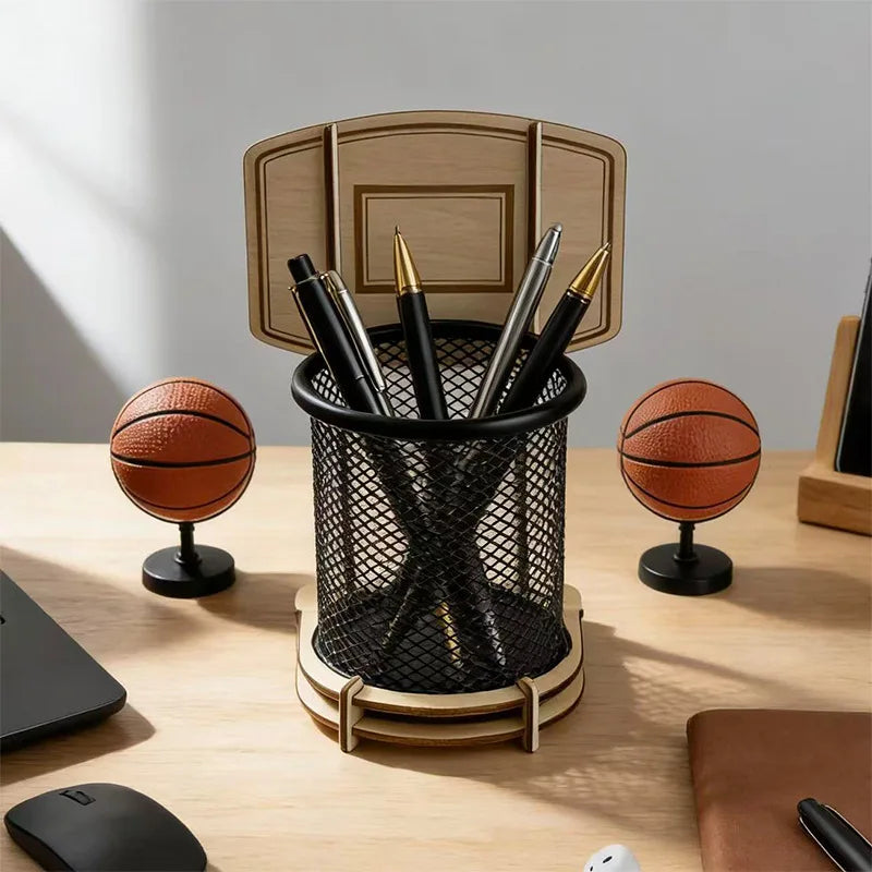 Wooden Multi-functional Assembled Basketball Hoop Pen Holder