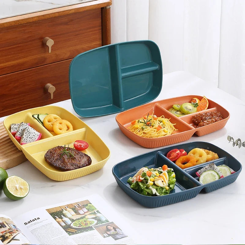 3-Compartment Divided Meal Plate | Durable PP Striped Design