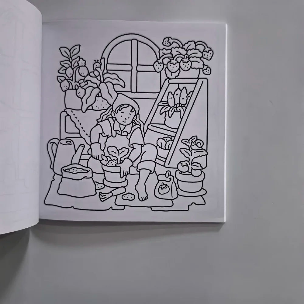 Girl Moments Cute Comfy Coloring Book Adults Stress Relief Drawing