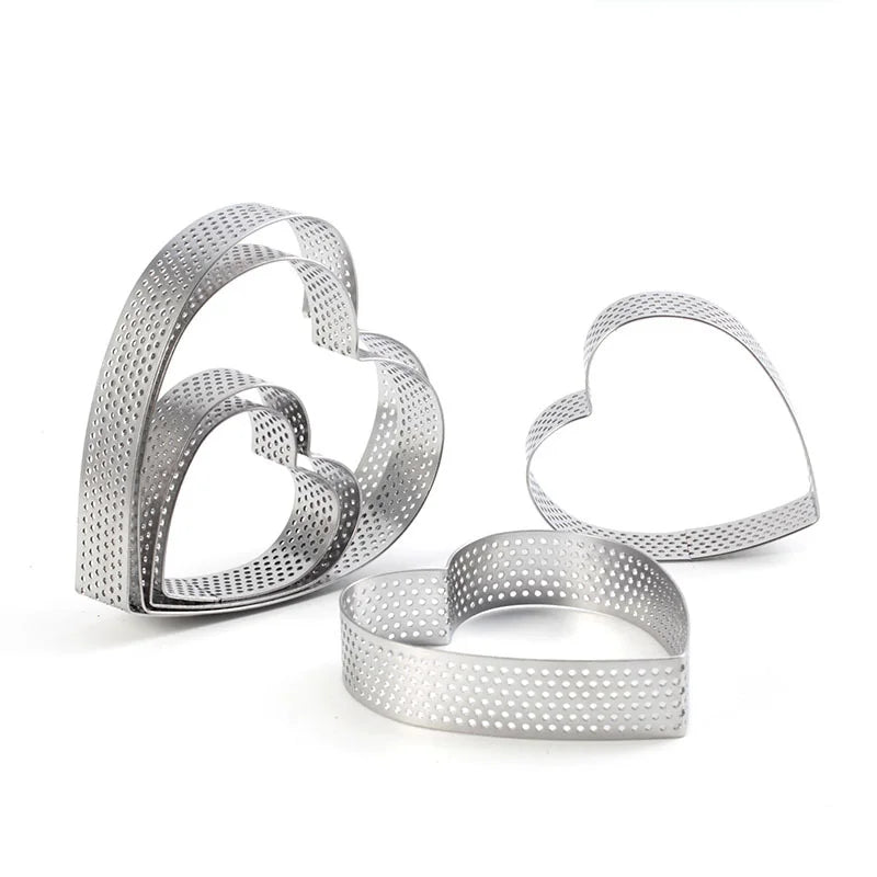 6-Piece Heart Tart Ring Set | Perforated Stainless Steel Molds