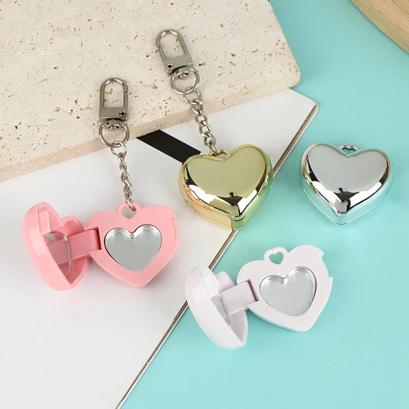 Heart Shape Mini Empty Blush Compact with Mirror & Keychain