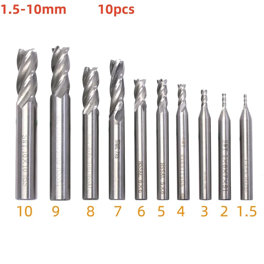 4-Flute Titanium HSS End Mill Set 1.5–10mm | CNC Router Bits