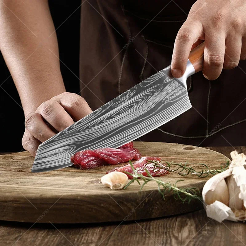 Japanese Damascus Pattern Chef Knife Set – Stainless Steel