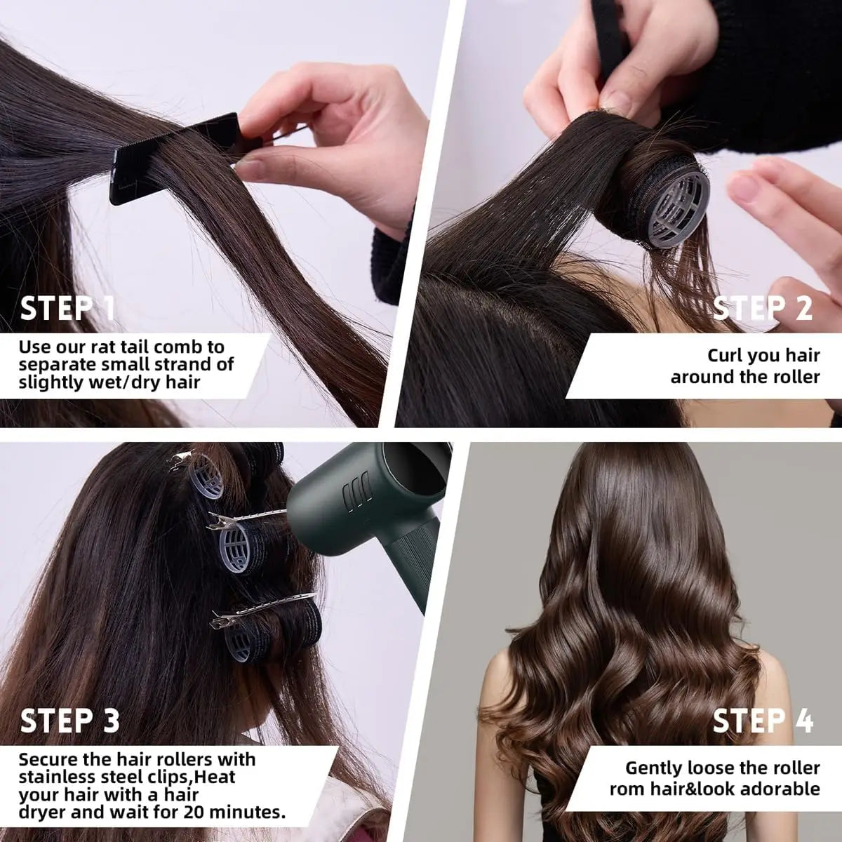 8-Piece Ceramic Hot Rollers Set for Long Hair – Bouncy Curls