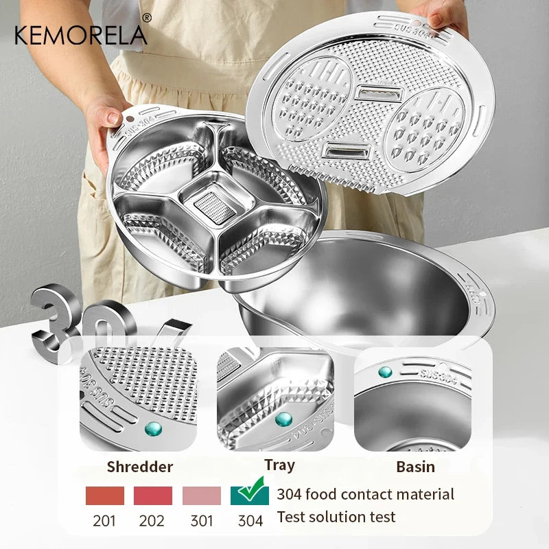 KEMORELA 3-in-1 Stainless Steel Rice Washer Bowl & Colander