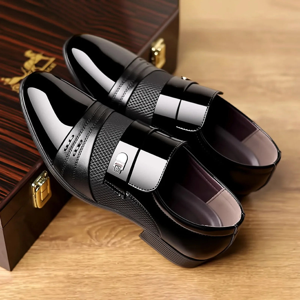 Men's Slip-On Dress Shoes | Glossy Pointed Toe PU Leather