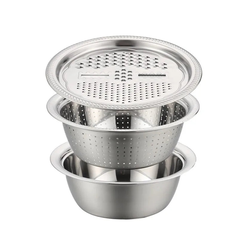 Stainless Steel Multi-functional Kitchen Grater Draining Bowl