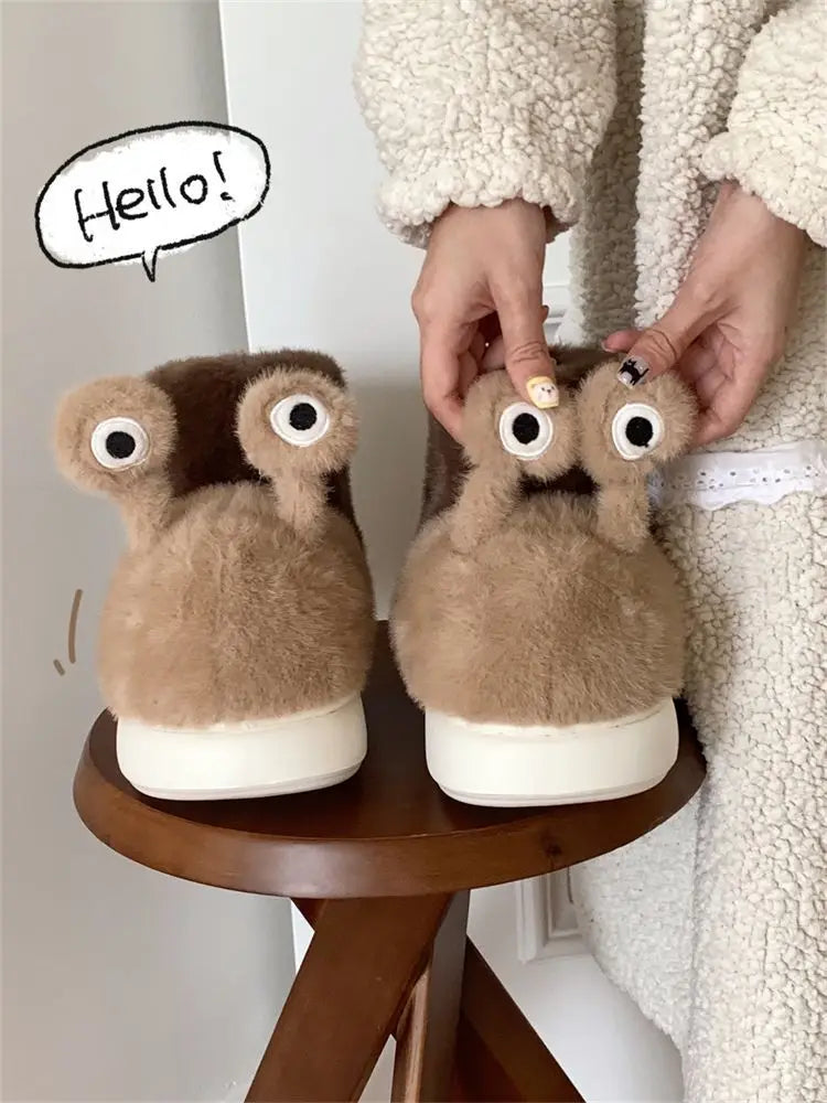 Lorilury Snail Plush Slippers – Unisex Faux Fur Indoor Slides