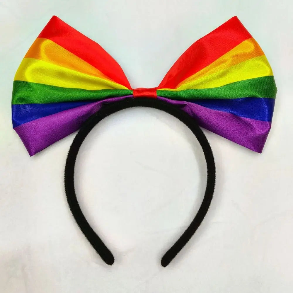 Rainbow Bow Headband – Colorful Fabric Hair Hoop for Parties