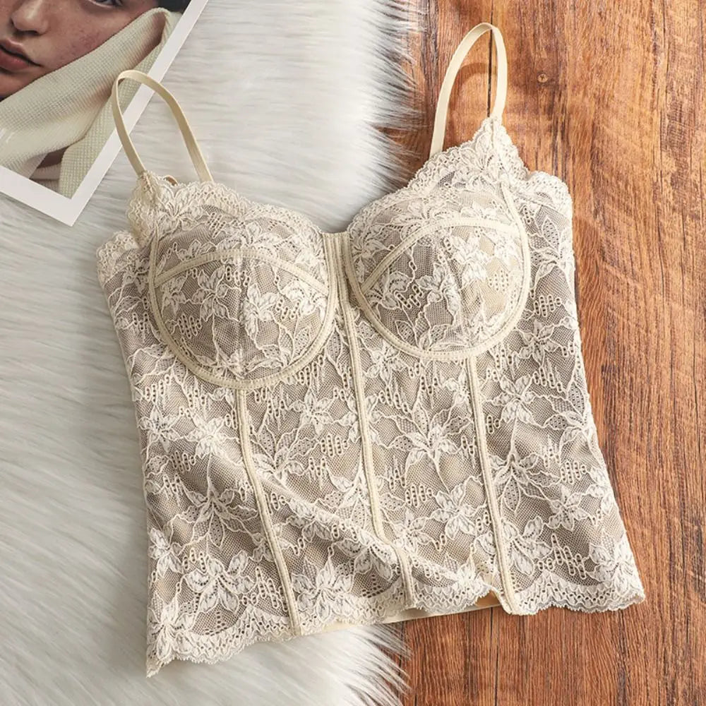 Mesh Flower Lace Crop Camisole Top with Pads | Women's Summer