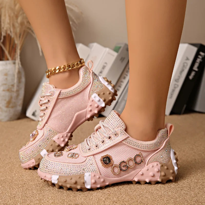 UXST Women's Rhinestone Platform Sneakers | Breathable Mesh