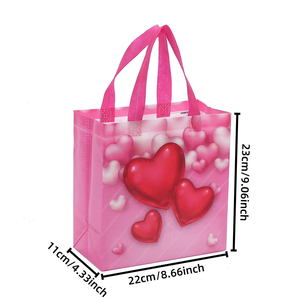 Pink Heart Non-Woven Tote Bags – 8pc Reusable Gift Bags