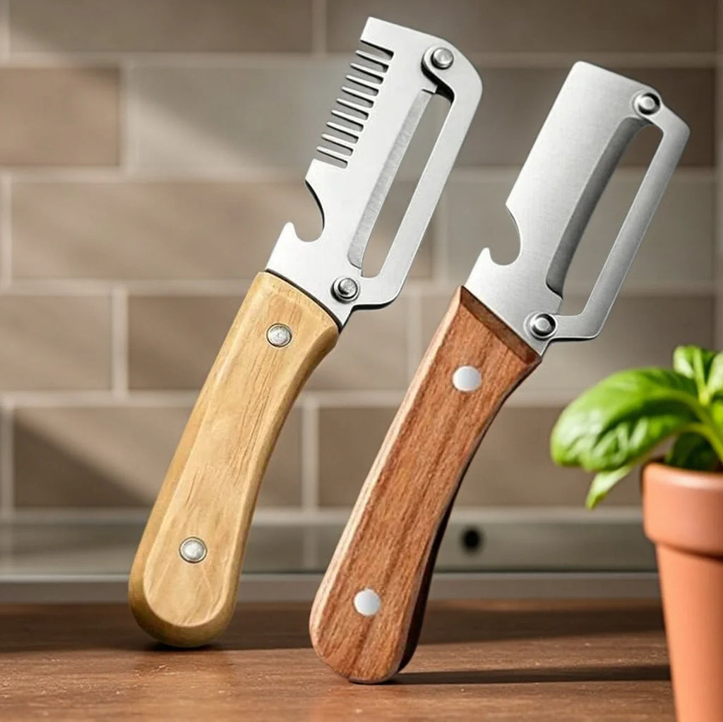 COOKCRAZE 2PC Stainless Steel Peeler Set with Oak Handle
