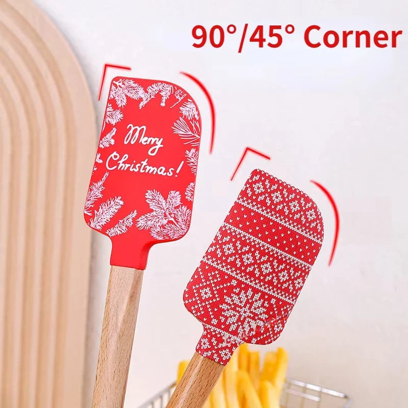 Christmas Non-stick Silicone Cake Spatula Wooden Handle Chocolate