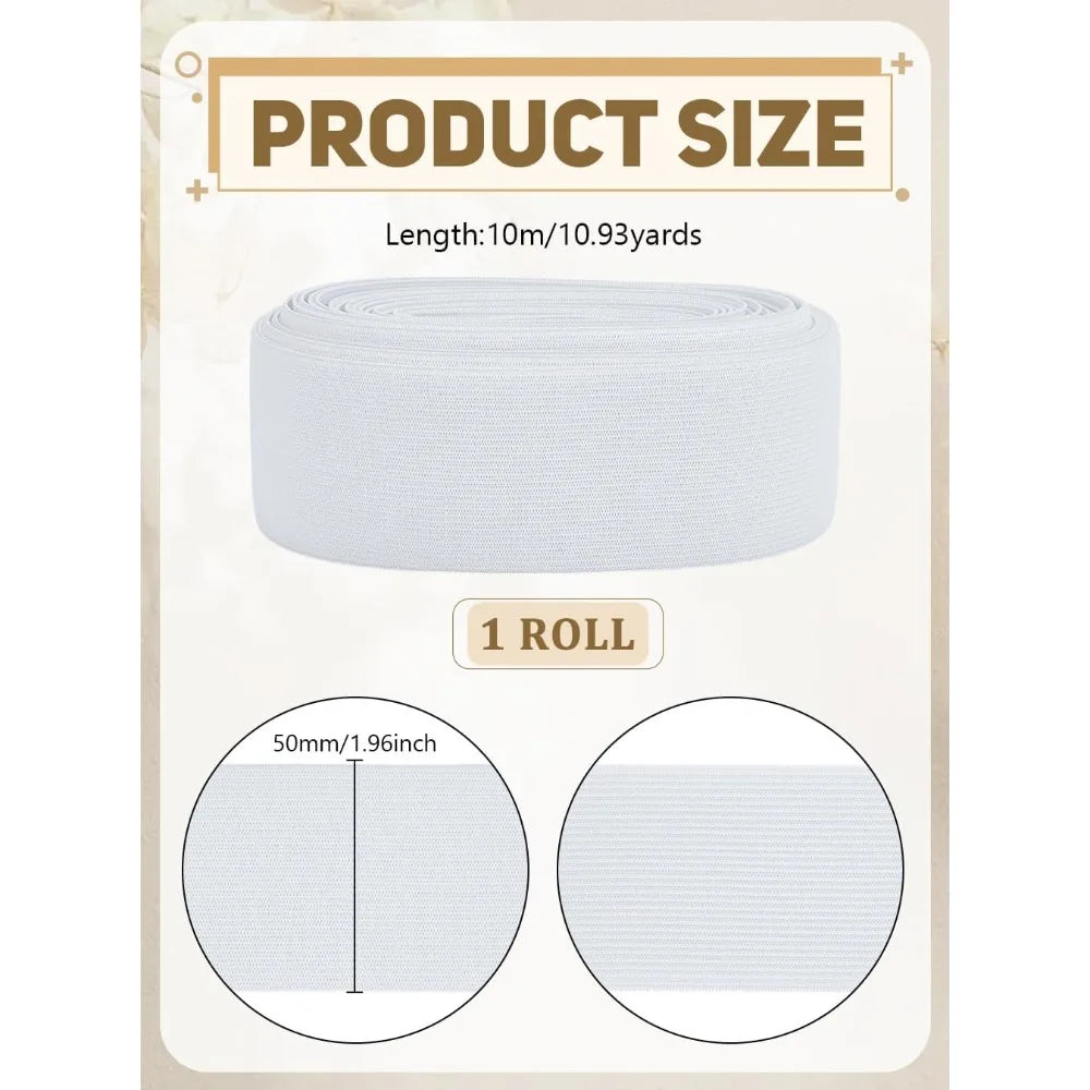 10M Flat Elastic Band 50mm White | Sewing & Garment Webbing