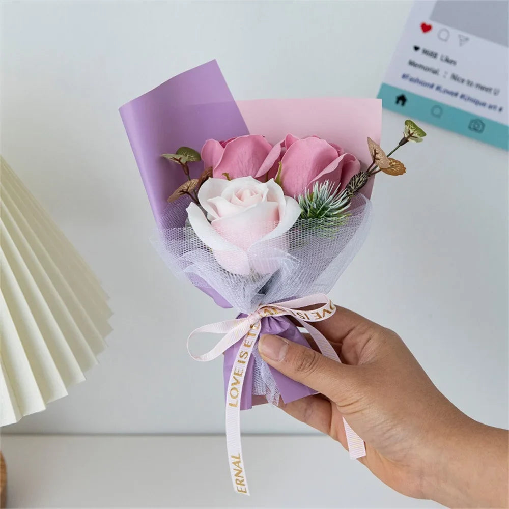 3 Heads Soap Rose Bouquet Valentines Day Friends Wedding Home Decor