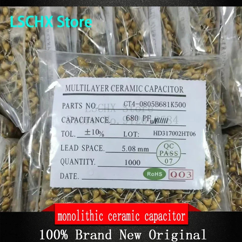 1000pcs 50V Monolithic Ceramic Capacitor Kit 10PF–10UF Assorted