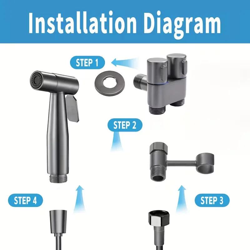 360° Rotatable Wall-Mounted Bidet Sprayer & Retractable Hose