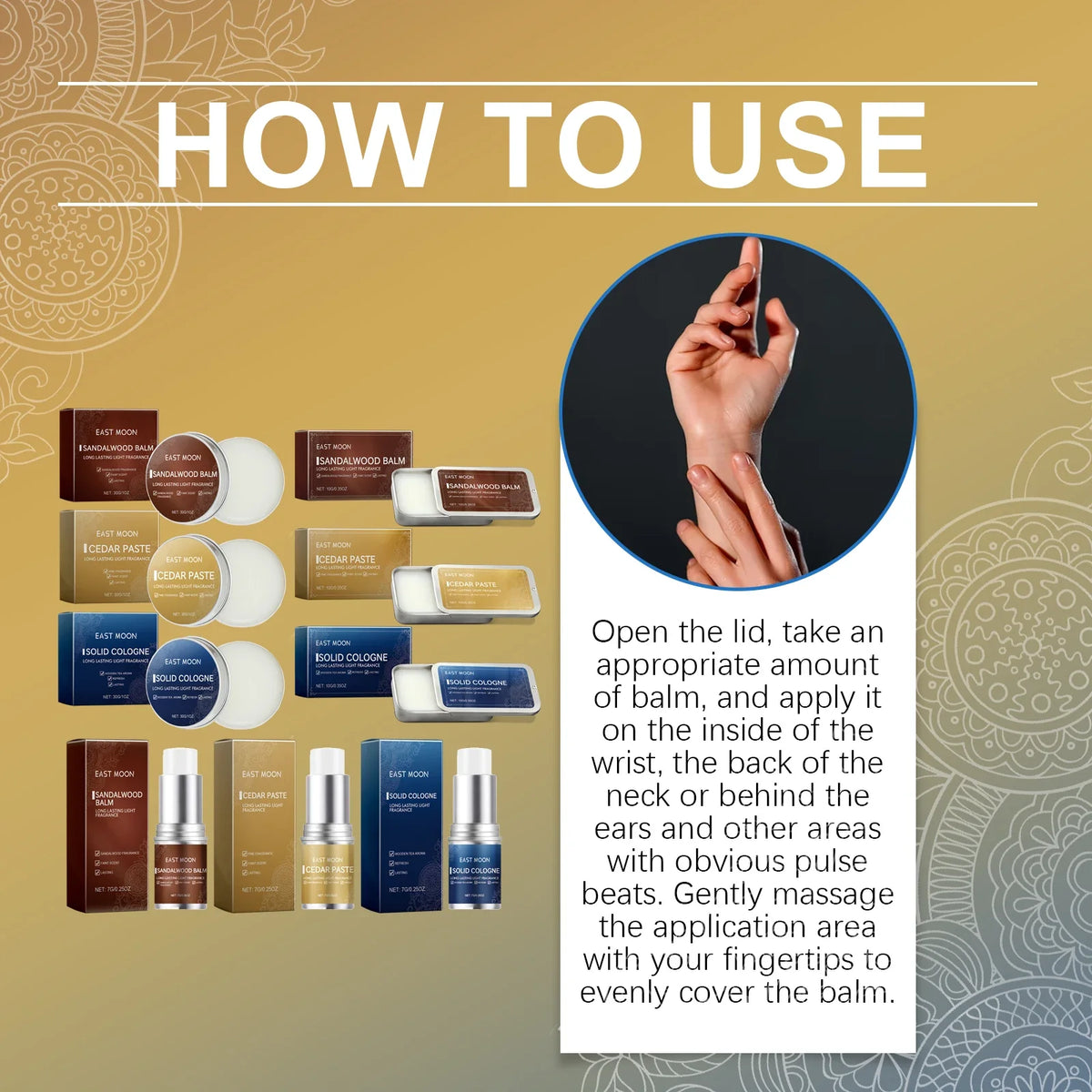 EAST MOON Men Sandalwood Solid Fragrance Balm | Long-Lasting