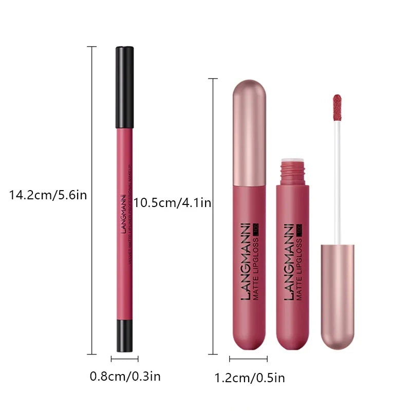 6+6 Lip Gloss Liner Combo Smudge-proof Velvety Nude Shades