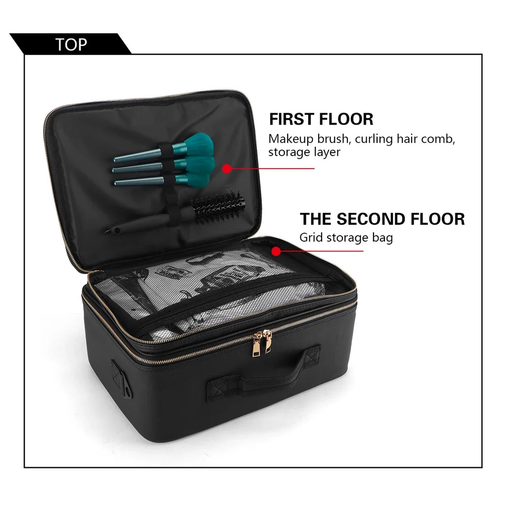 PU Leather Makeup Organizer Bag with Strap | Travel Brush Case