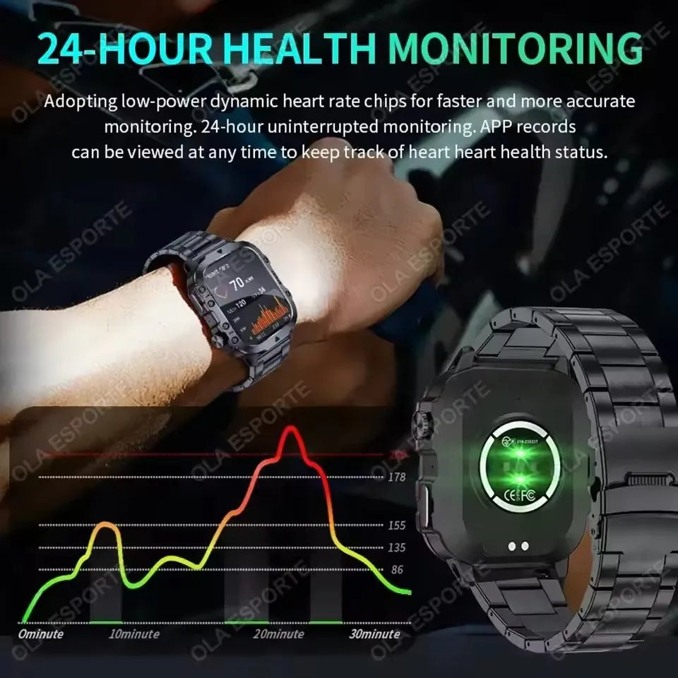 2025 Rugged Military Smart Watch Men's HD Touch Screen Voice