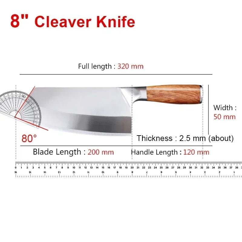 InLeung Stainless Steel Meat Cleaver – Wood Handle Butcher Knife