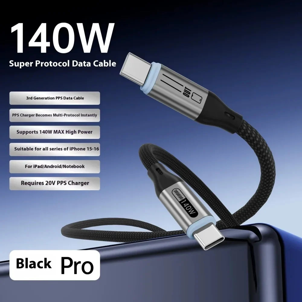 140W USB-C to USB-C Fast Charging Cable – iPhone, Samsung, MacBook
