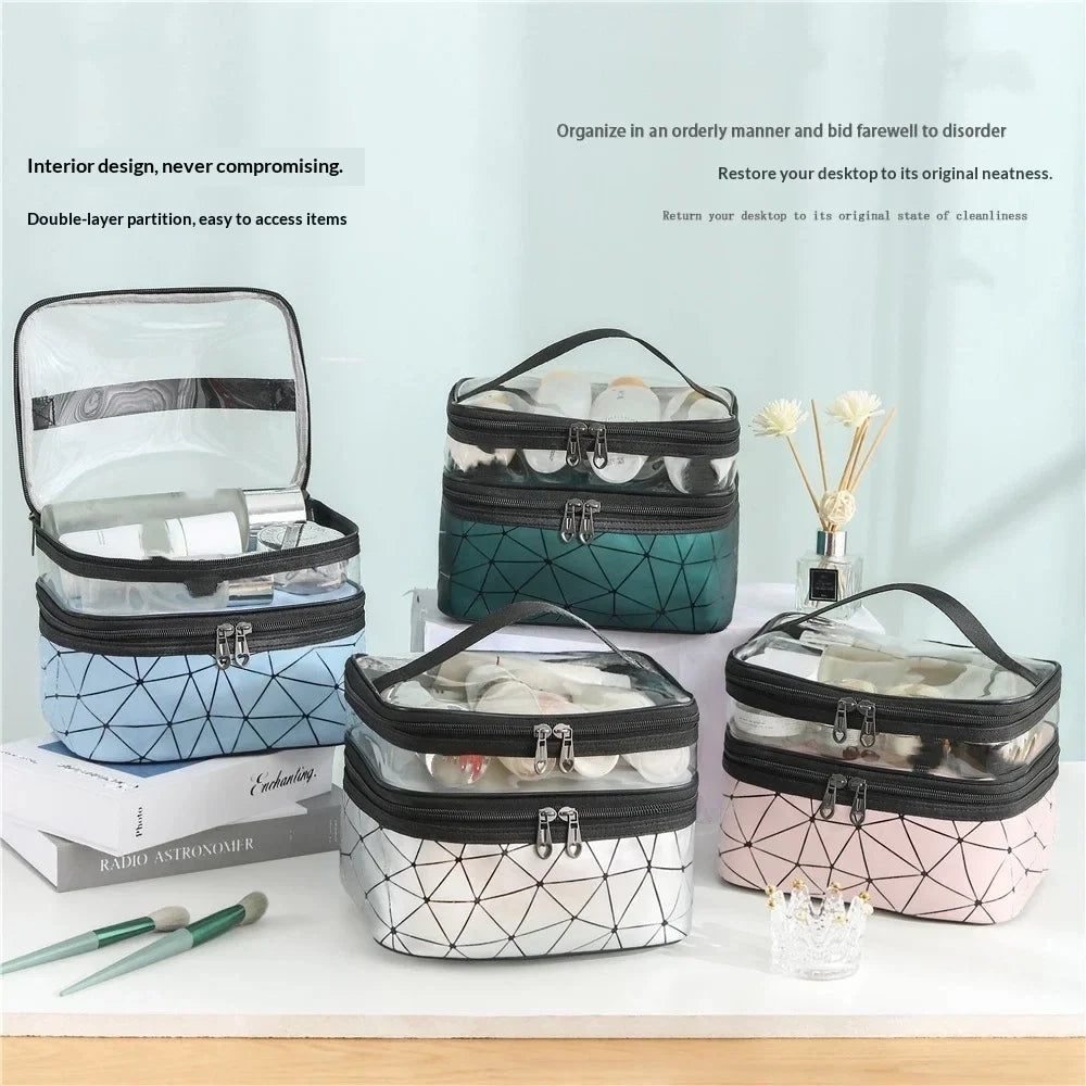 Double-Layer Travel Makeup Bag | Large Capacity Cosmetics Organizer