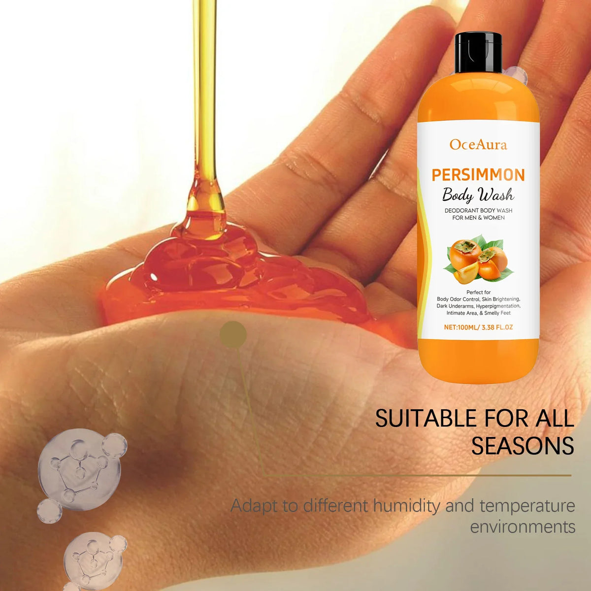 OceAura Persimmon Body Wash | Odor Control & Moisturizing Shower Gel