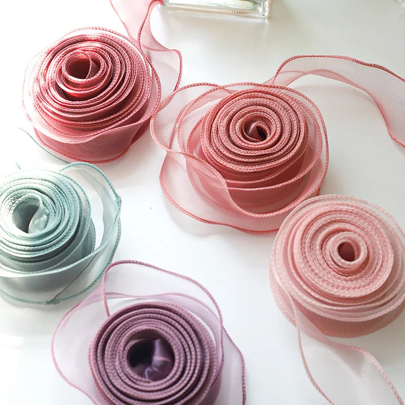 10yards Roll Silk Ribbon Satin Organza Ribbons Wrapping Handmade