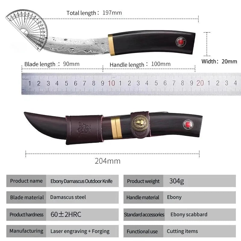 PLYS Damascus Steel Outdoor Knife – Sharp Portable Fixed Blade