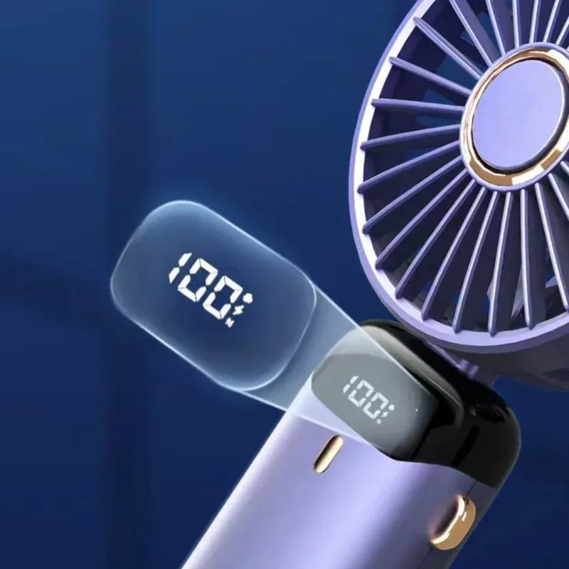 Portable Rechargeable Fan – LED Display, 5 Speeds, 90° Tilt
