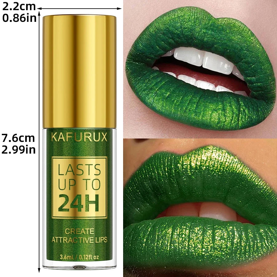 KAFURUX Green Glitter Lip Gloss – Metallic Liquid Lipstick
