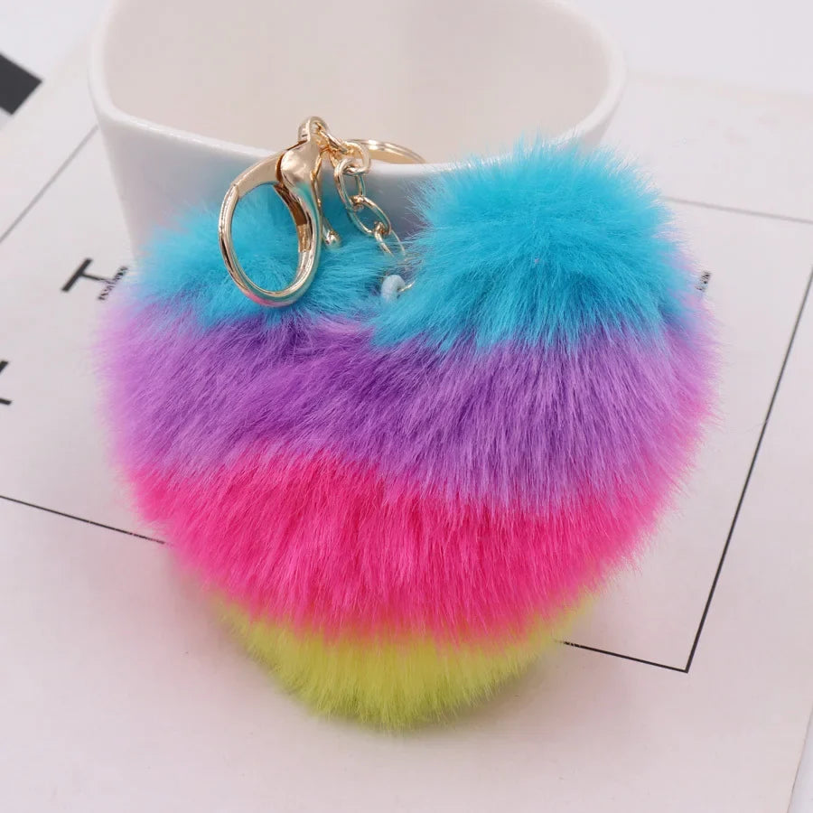 Fluffy Faux Fur Heart Keychain – Colorful Women's Bag Charm