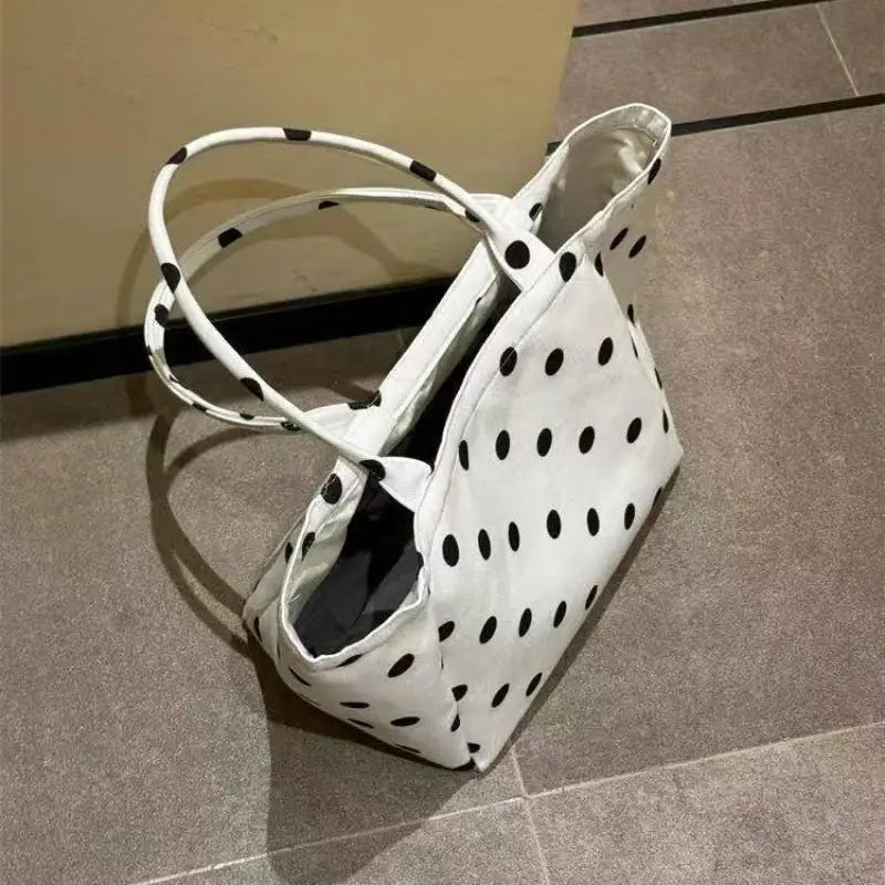 Large Canvas Tote Bag – Striped Plaid Shoulder Bag for Women