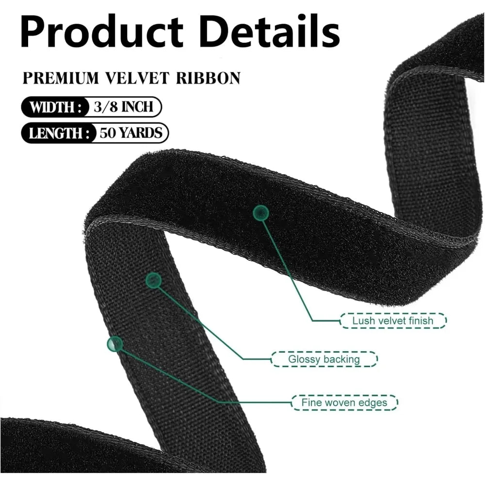 Black Velvet Ribbon 3/8 Inch Single Face 50 Yards – Craft Ribbon