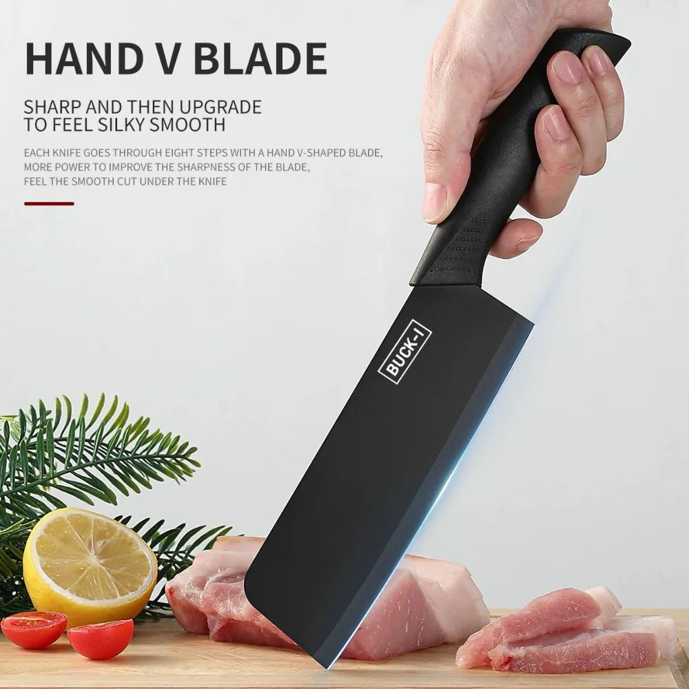 PLYS 6-Piece Kitchen Knife Set with Holder – Stainless Steel