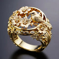 Huitan Gold Hollow Flower Bird Ring – Women's Fashion Jewelry