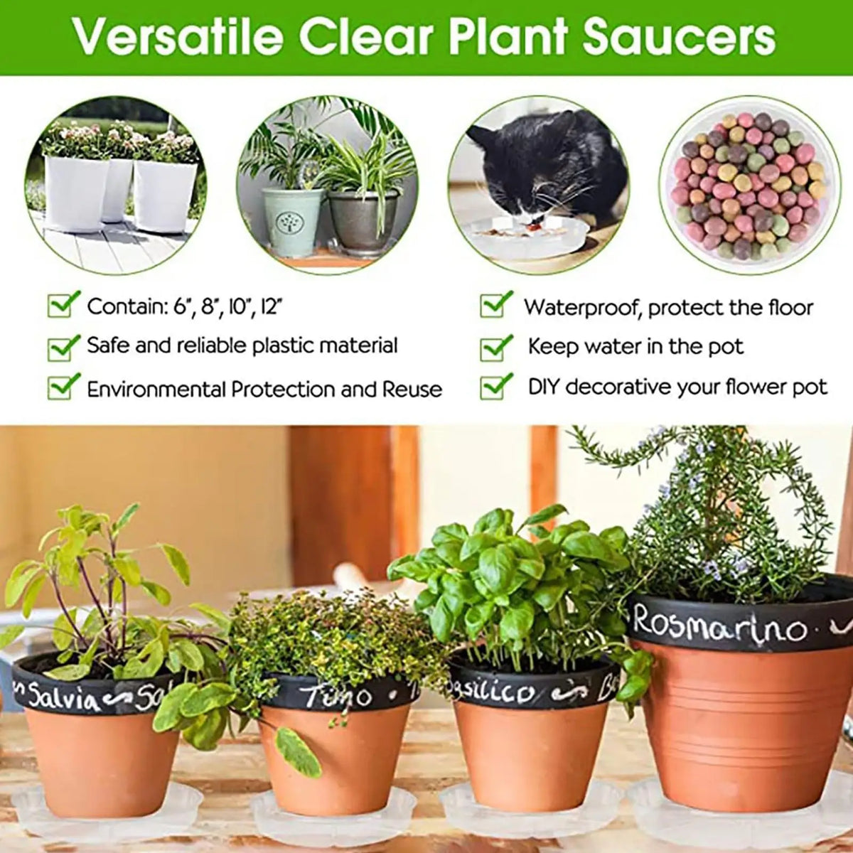 Clear Plant Saucer Trays 5-Pack | 6", 8" & 10" Drainage Dishes