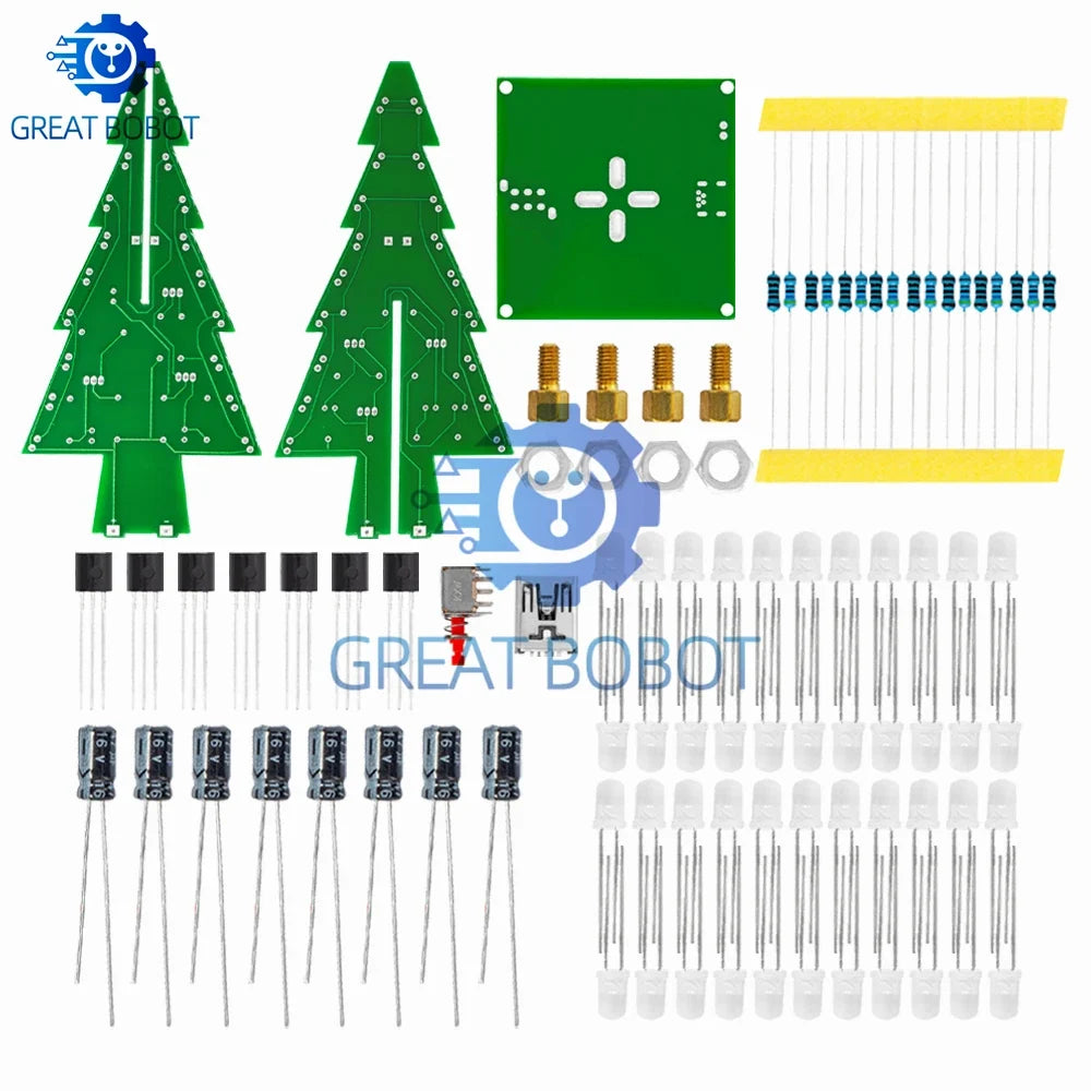 3D Christmas Tree LED DIY Kit – Flashing Red Green Yellow LEDs