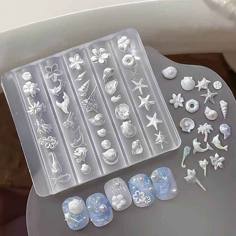 3D Silicone Nail Art Mold – Lily, Starfish & Seashell Design