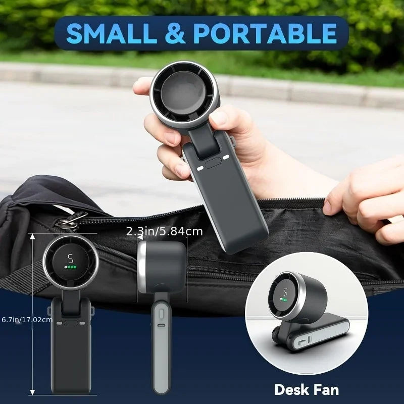 Foldable Neck Fan 180° Handheld & Desktop | 5 Speeds, Type-C