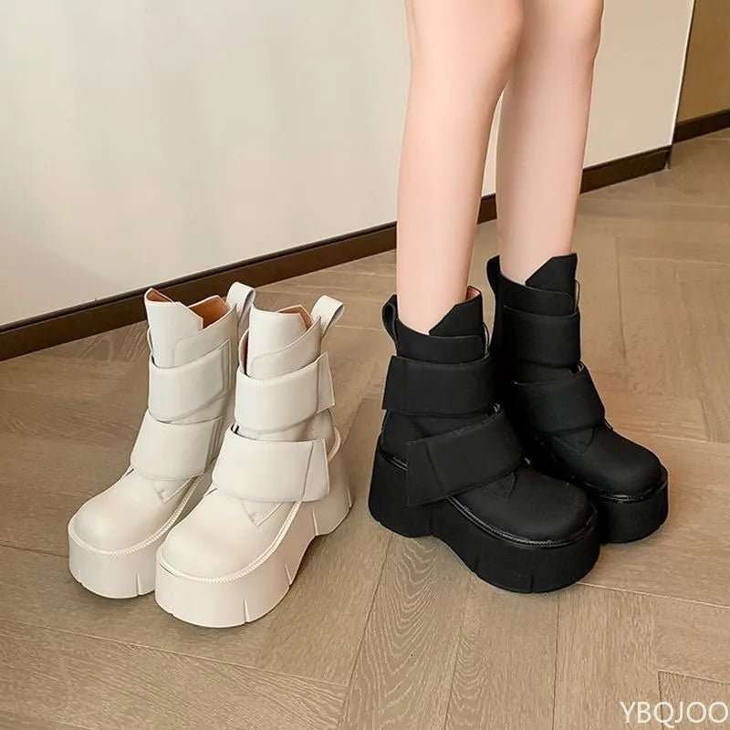Women's Platform Wedge Mid-Calf Boots – Thick Sole Height Boost