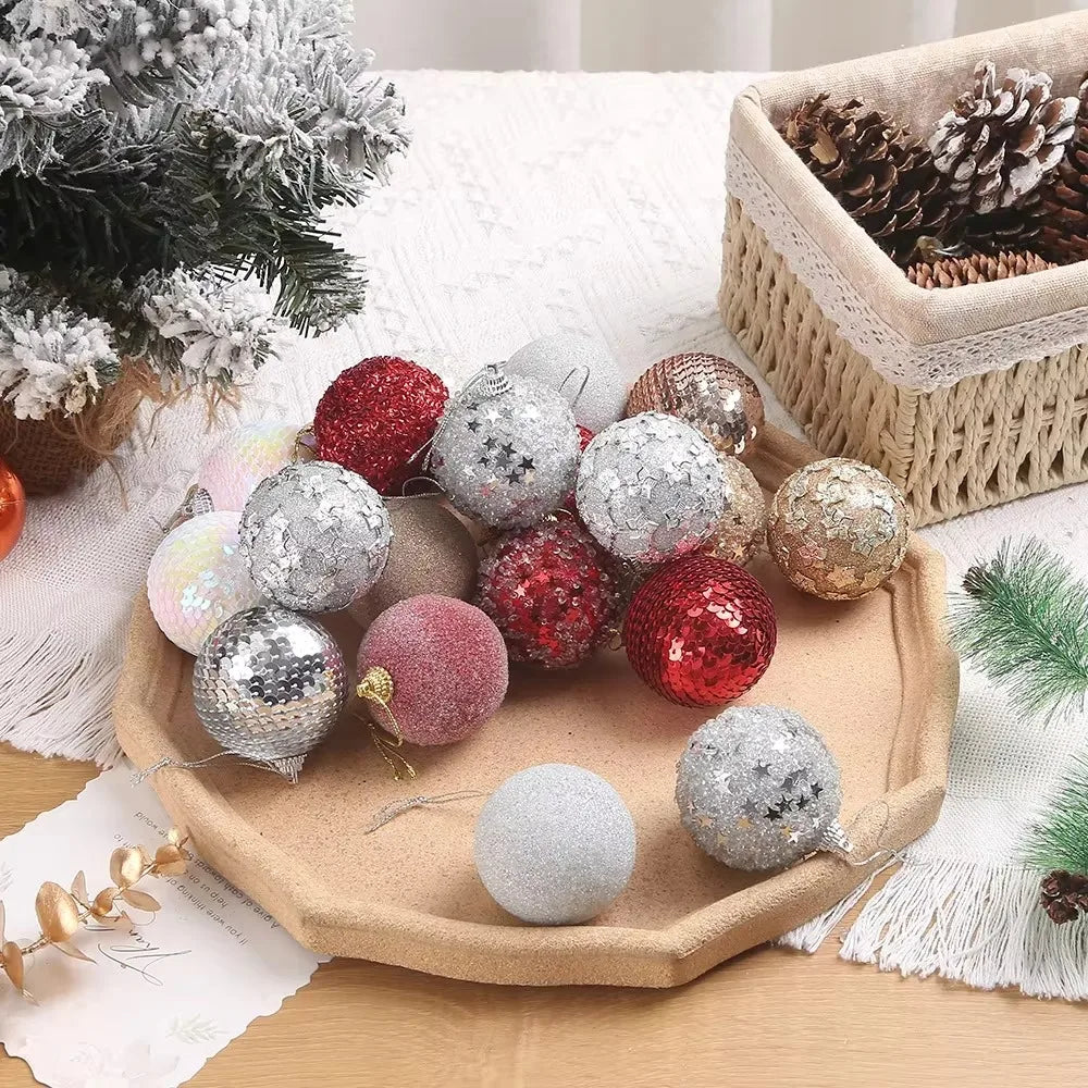 6cm Glitter Christmas Ball Ornaments – 16pc Gift Box Set