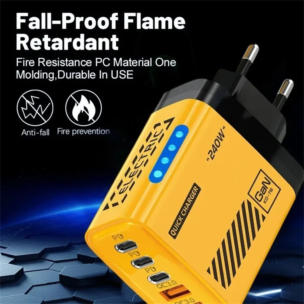 240W GaN 5-Port USB-C Wall Charger PD & QC3.0 with LED
