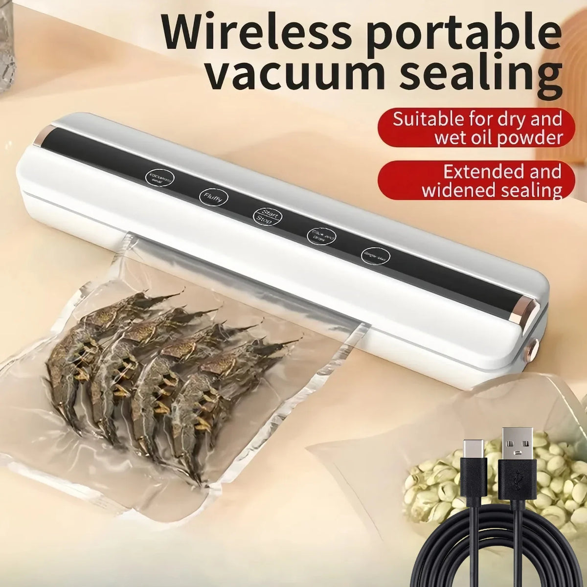 Wireless USB Vacuum Sealer 62KPa 1500mAh – Auto Food Sealer
